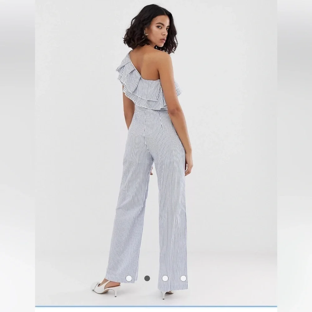 Lost Ink One Shoulder Wide Leg Jumpsuit in Stripe Size XS